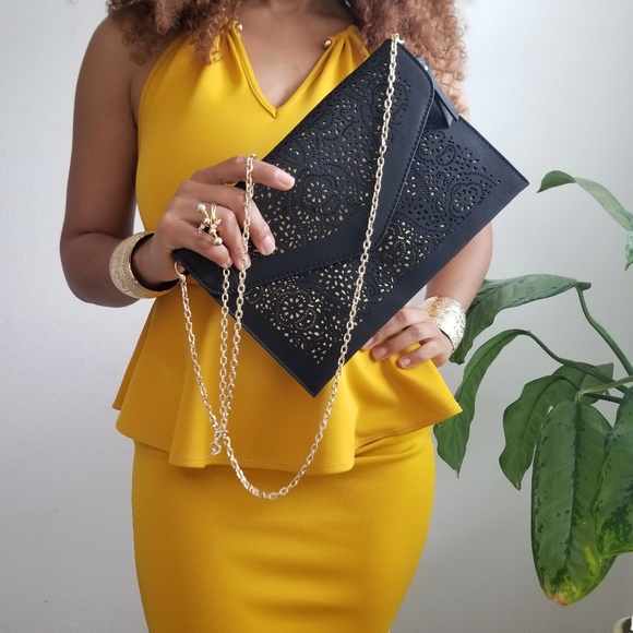 Handbags - Black & Gold Envelope Clutch